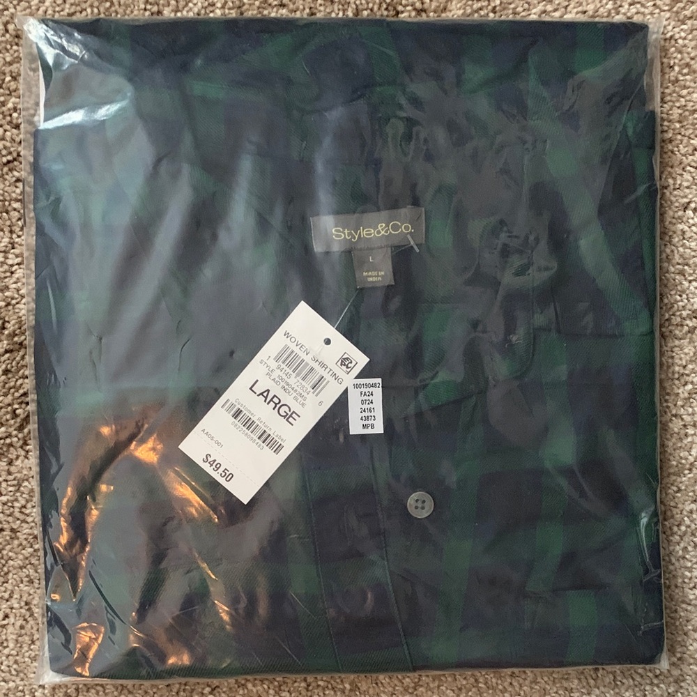 Style & Co. Dark Green Plaid Shirt